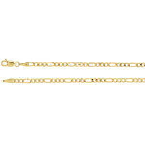 14K Yellow 3mm Solid Figaro 8" Chain