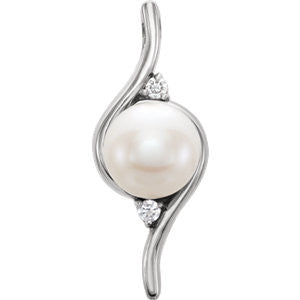 14K White Freshwater Cultured Pearl & .03 CTW Diamond Pendant