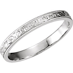 14K White 3mm Hand-Engraved Band Size 5