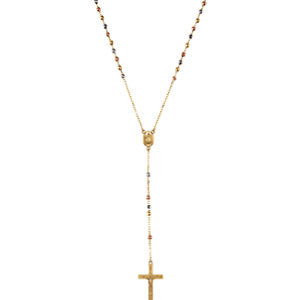 14K Yellow, White & Rose Rosary 16" Necklace