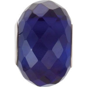 Sterling Silver 11x15.5mm Faceted Sapphire-Colored Glass Bead