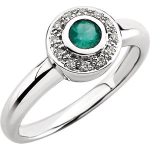 14K White Emerald & .06 CTW Diamond Ring