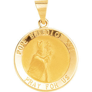 14K Yellow 18.7mm Round Hollow Benedict XVI Pope Medal