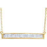 14K Yellow 1/2 CTW Diamond Baguette Bar 16-18" Necklace