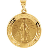 14K White 18.25mm Hollow Round Miraculous Medal