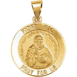 14K Yellow 18.75mm Round Hollow Padre Pio Medal