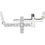 Sterling Silver Cubic Zirconia Double Sideways Cross 18"  Necklace