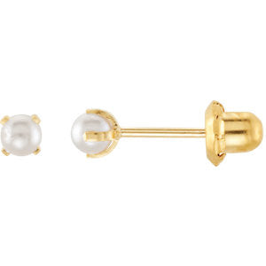 14K Yellow Simulated Pearl Inverness Piercing Earrings