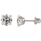 Stainless Steel 7mm Square Cubic Zirconia Piercing Earrings