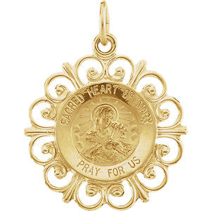 14K Yellow 18.5mm Sacred Heart of Mary Medal