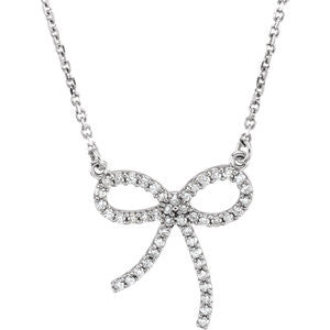 14K White 1-4 CTW Diamond Bow 16" Necklace