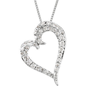 14K White 1-4 CTW Diamond Heart 18" Necklace