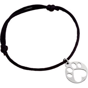 Sterling Silver Red Satin Cord Adjustable Bracelet with Paw Charm