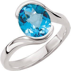 Sterling Silver 10x8mm Checkerboard Swiss Blue Topaz Ring