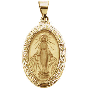 14K White 23x16mm Hollow Miraculous Medal