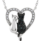 Sterling Silver 1-5 CTW Black & White Diamond Cats Heart 18" Necklace