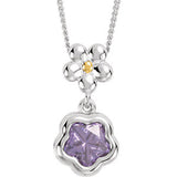 Sterling Silver PURPLE Cubic Zirconia BFlower&trade; 15-17" Necklace with Box