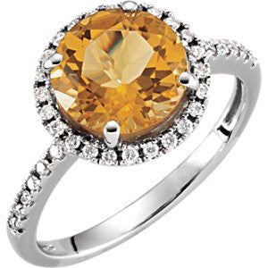 14K White Citrine & 1-6 CTW Diamond Ring