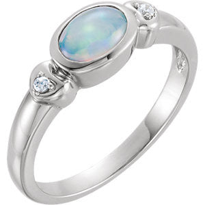 14K White Opal & .03 CTW Diamond Accented Ring