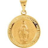 14K White 18.25mm Hollow Round Miraculous Medal