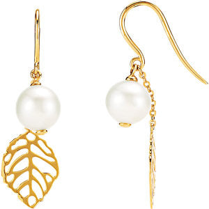 Freshwater Cultured Pearl Leaf Earrings