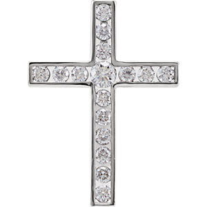 14K White 1-4 CTW Diamond Cross Pendant