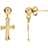 14K Yellow 11x8mm Cross Ball Earrings