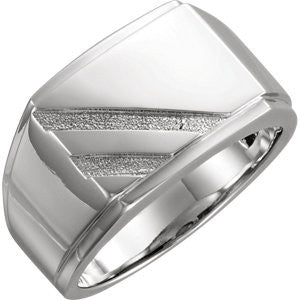 14K White Men's Signet Ring