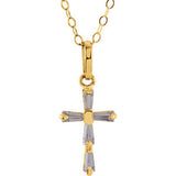 14K Yellow 3x1.5mm Cubic Zirconia Cross 15" Necklace