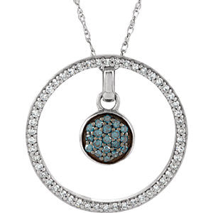 14K White 1-3 CTW Blue & White Diamond 3-in-1 Circle 18" Necklace