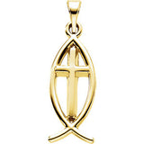 14K Yellow 14x6mm Fish Pendant with Cross