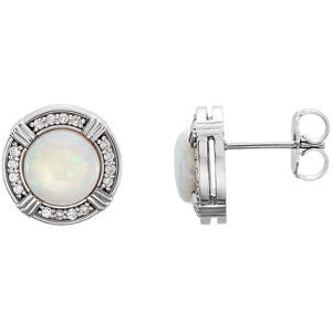 14K Rose Opal & 1/6 CTW Diamond Earrings