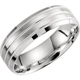 10K White 6.5mm Lightweight Grooved Milgrain Band Size 10