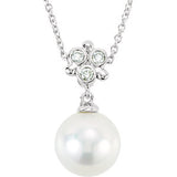 14K White .05 CTW Diamond and Freshwater Cultured Pearl 18" Necklace