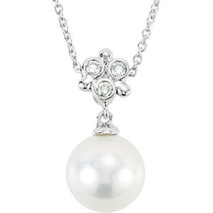 14K White .05 CTW Diamond and Freshwater Cultured Pearl 18" Necklace