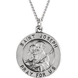 Sterling Silver 25mm Round St. Joseph Medal 24" Necklace