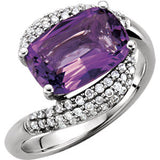 14K White Amethyst & 3-8 CTW Diamond Ring