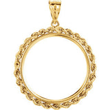 14K Yellow 27x2mm Tab Back Solid Rope Coin Frame Pendant for U.S. $10.00 or 1-2 Ounce Chinese Panda