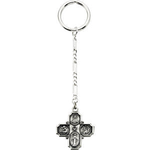 Sterling Silver 30x29mm Four-Way Medal Key Chain