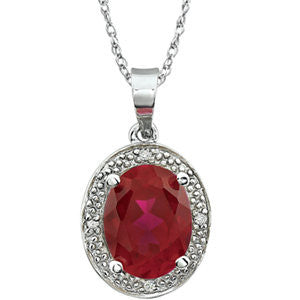 14K White Lab Created Ruby & .02 CTW Diamond Necklace