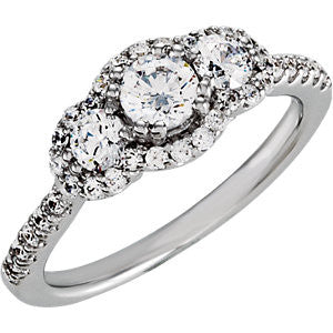 Sterling Silver Halo-Style 3-Stone Cubic Zirconia Ring Size 6