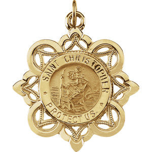 14K Yellow 28.5x26mm St. Christopher Medal