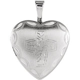 Sterling Silver 16.25x15.75mm Cross & Dove Heart Locket