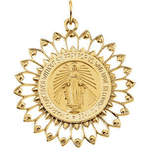 14K Yellow 33x30mm Round Miraculous Medal