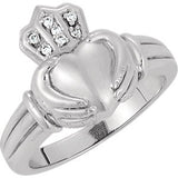 14K White Ladies .03 CTW Diamond Claddagh Ring