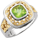 Peridot & Diamond Granulated Design Ring