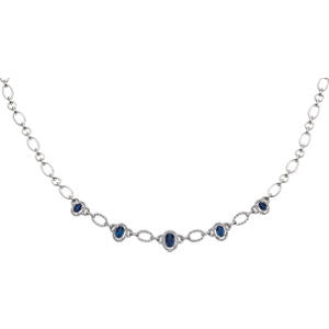 14K White Blue Sapphire & 3-4 CTW Diamond 18" Necklace