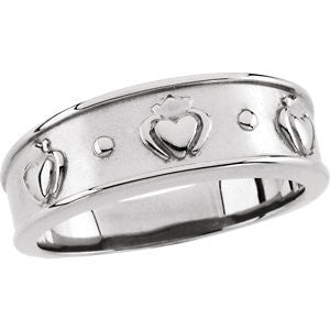 14K White 8.25mm Men's Claddagh Band