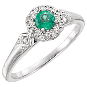 14K White Emerald & 1/10 CTW Diamond Ring