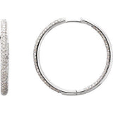 18K White 1 CTW Diamond Inside/Outside Hoop Earrings